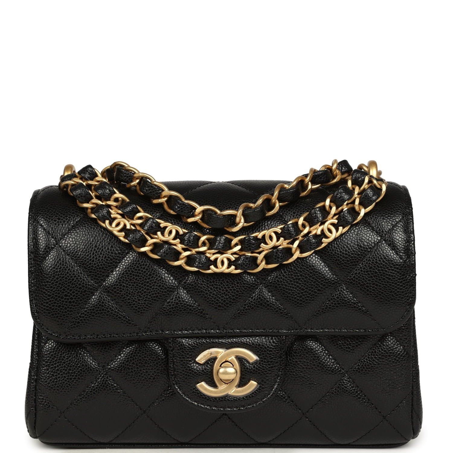 Chanel Mini "CC Vibe" Flap Bag Black Shiny Caviar Brushed Gold Hardware