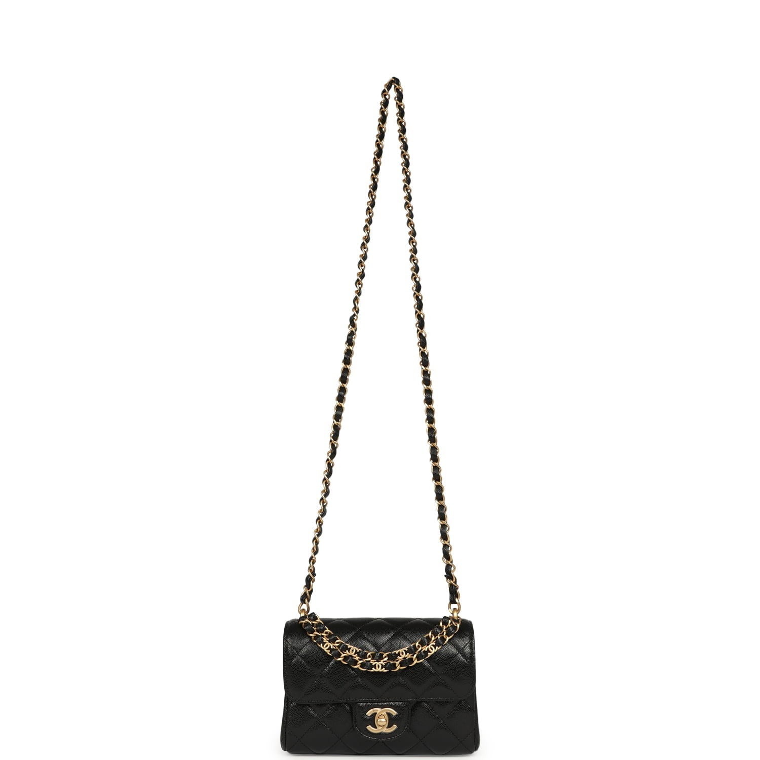 Chanel Mini "CC Vibe" Flap Bag Black Shiny Caviar Brushed Gold Hardware