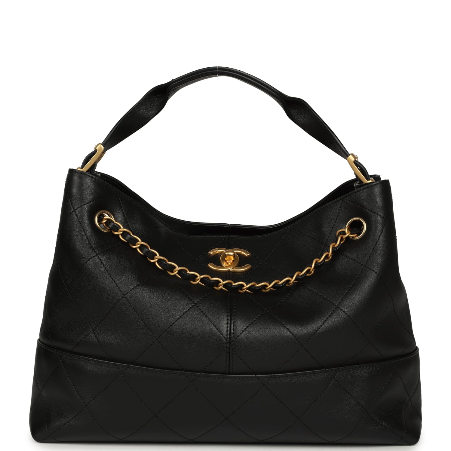 Chanel Small Coco Hobo Bag Black Calfskin Antique Gold Hardware