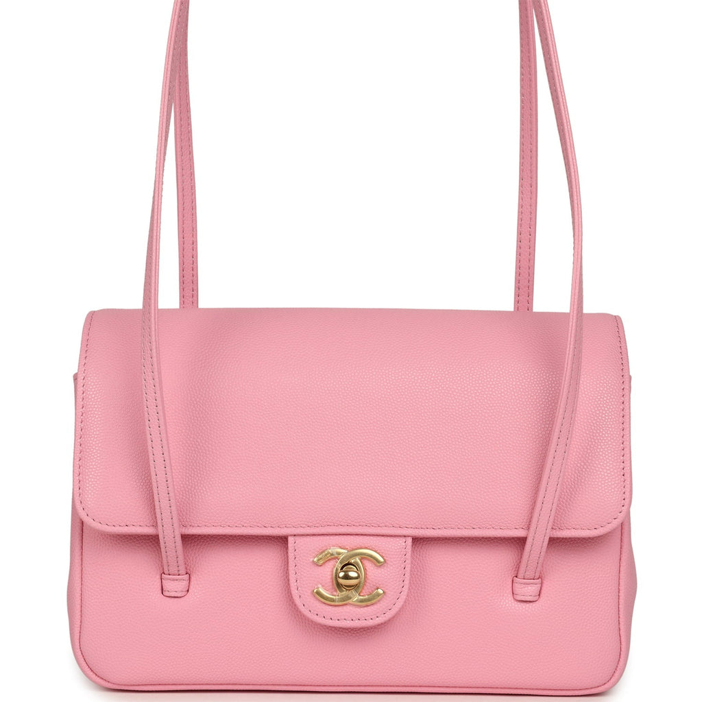 Chanel Small Preppy Coco Flap Bag Pink Shiny Caviar Brushed Gold Hardware
