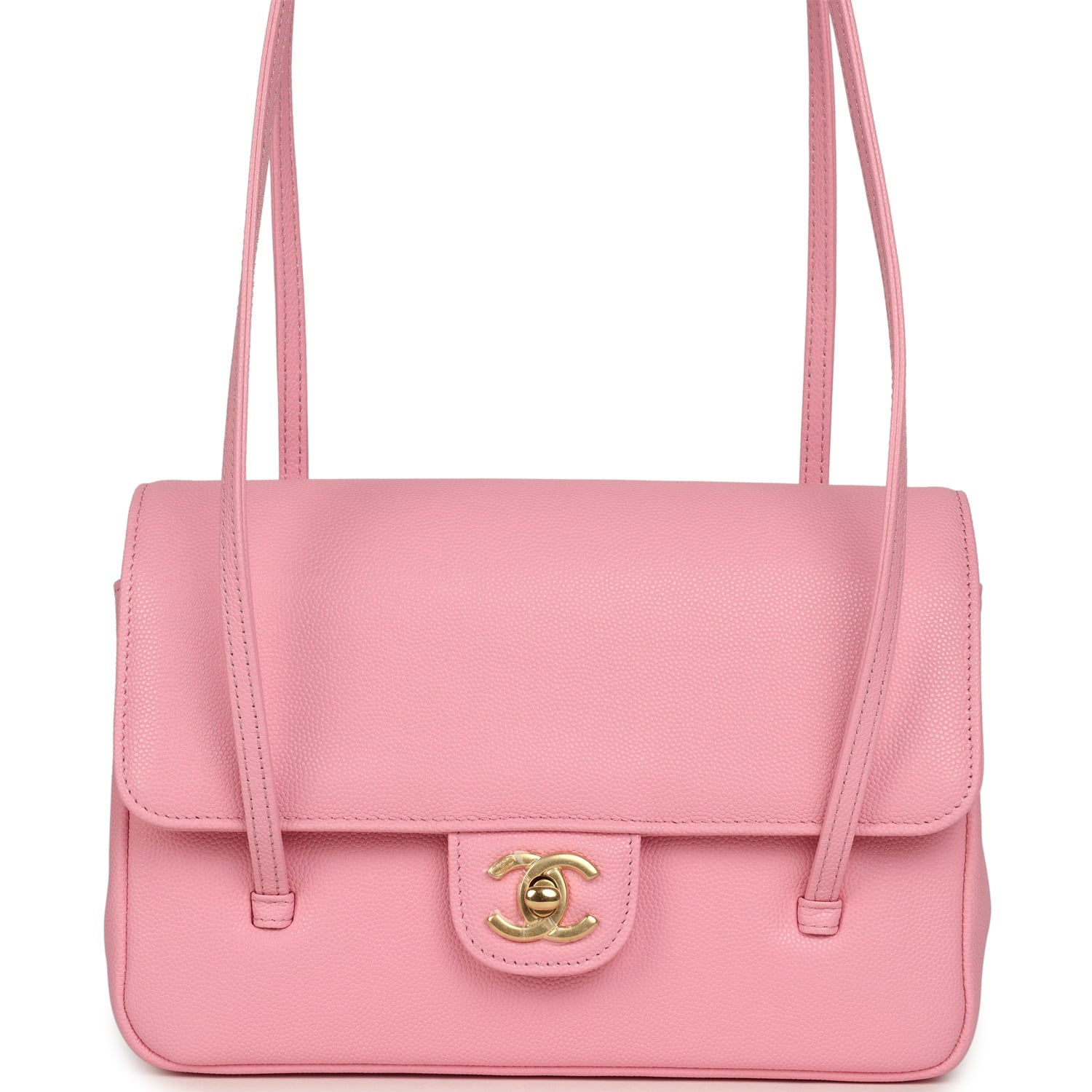 Chanel Small Preppy Coco Flap Bag Pink Shiny Caviar Brushed Gold Hardware