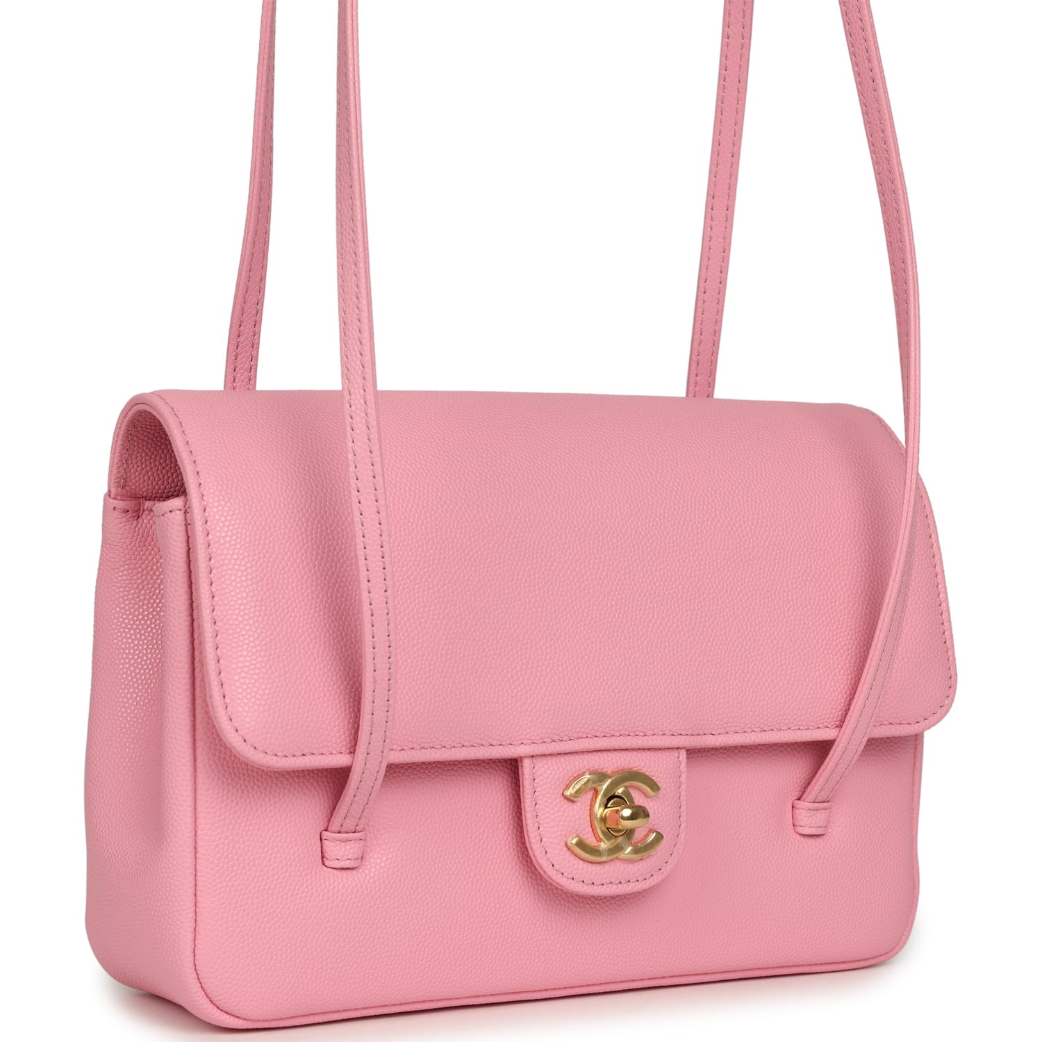 Chanel Small Preppy Coco Flap Bag Pink Shiny Caviar Brushed Gold Hardware