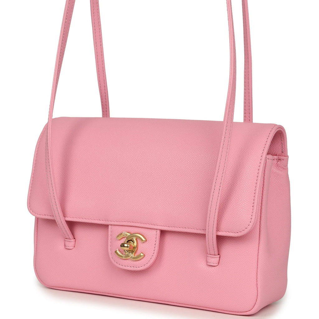 Chanel Small Preppy Coco Flap Bag Pink Shiny Caviar Brushed Gold Hardware