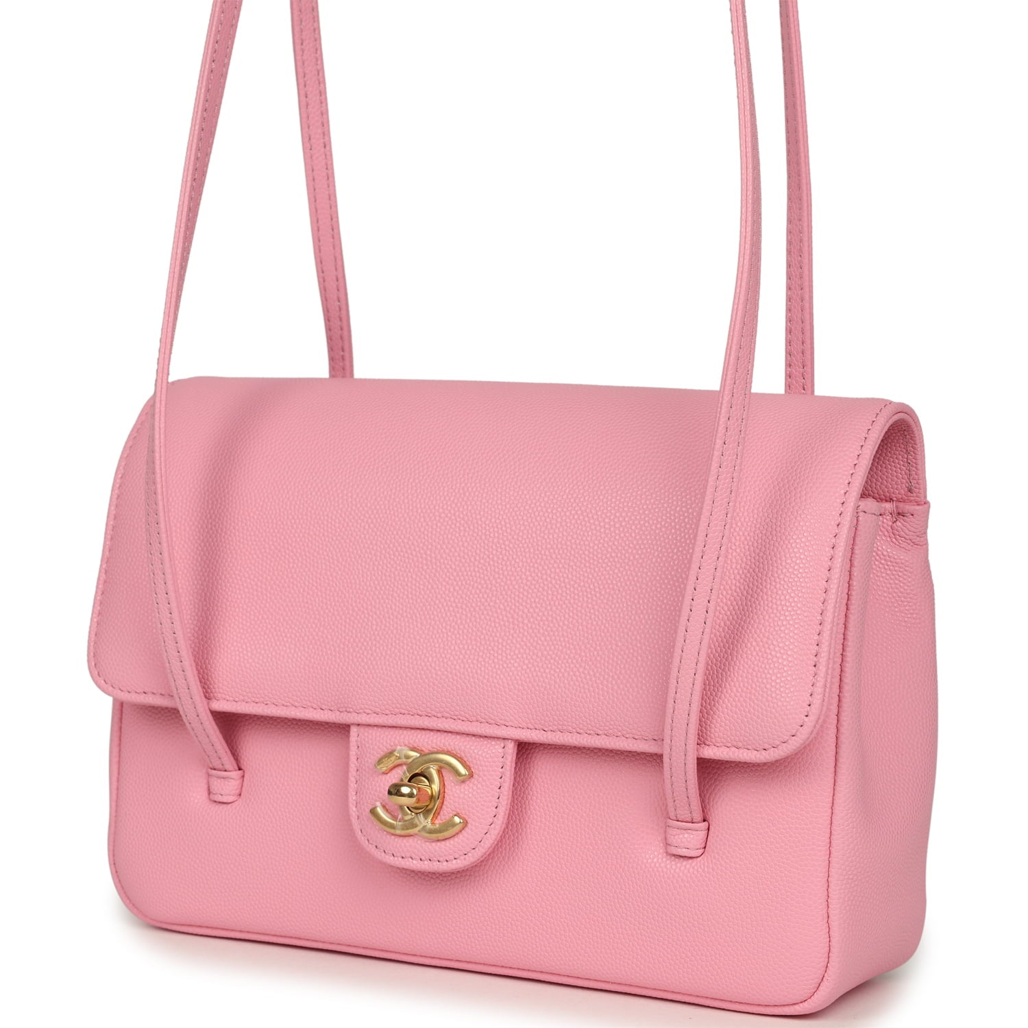 Chanel Small Preppy Coco Flap Bag Pink Shiny Caviar Brushed Gold Hardware