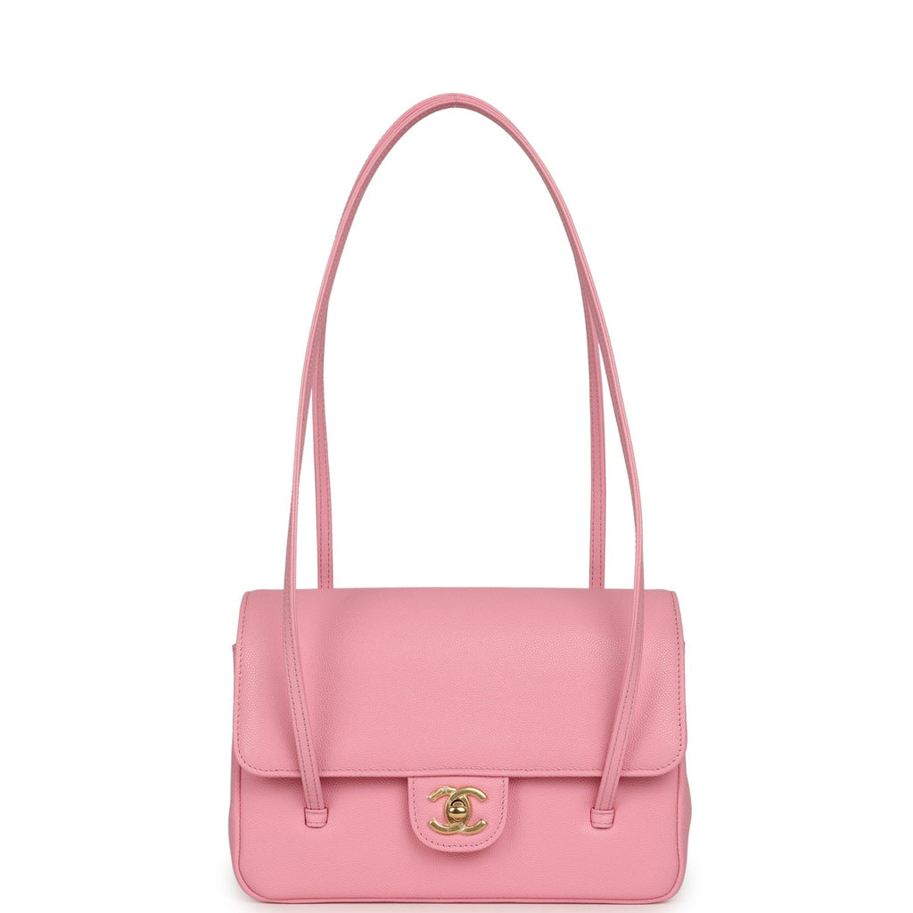 Chanel Small Preppy Coco Flap Bag Pink Shiny Caviar Brushed Gold Hardware