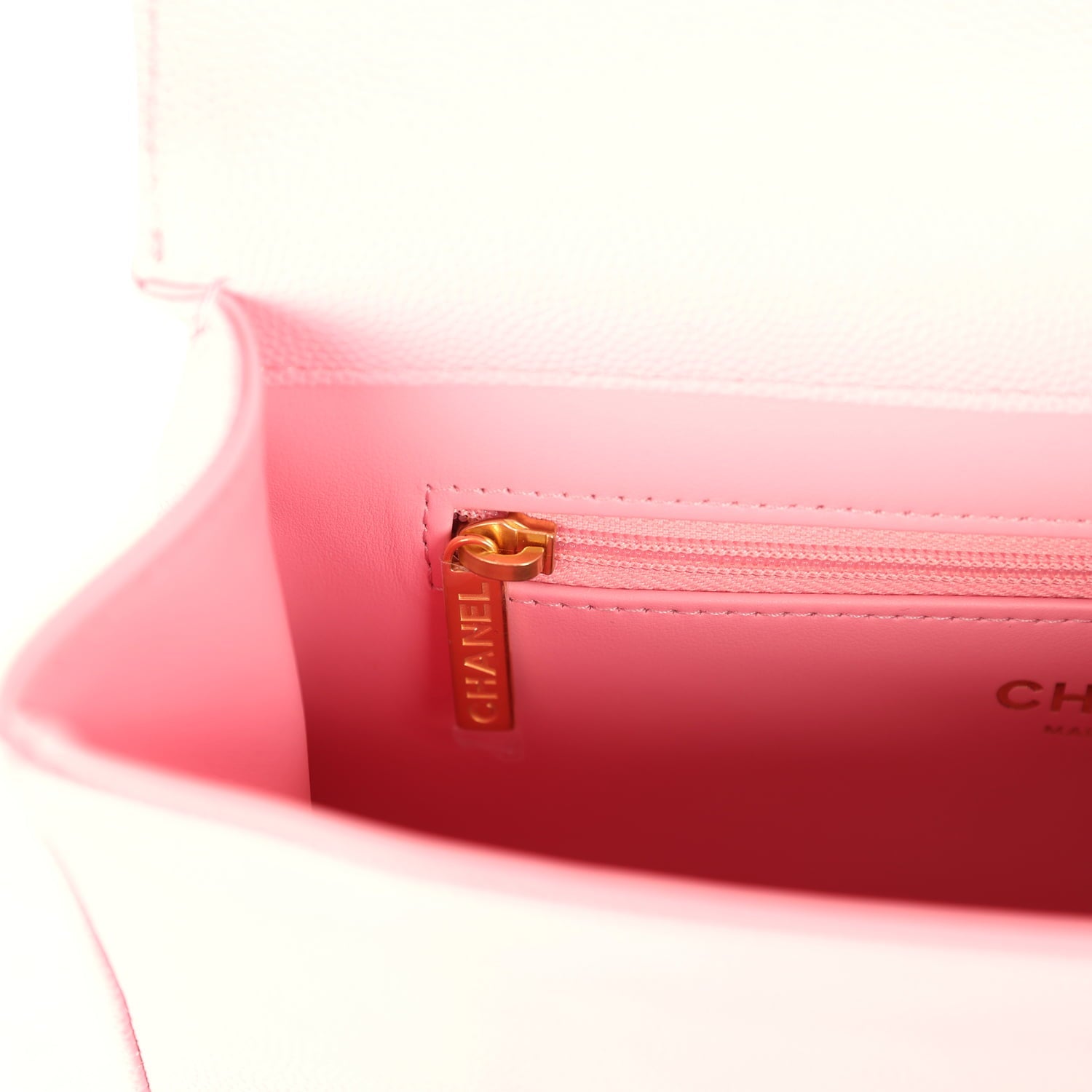 Chanel Small Preppy Coco Flap Bag Pink Shiny Caviar Brushed Gold Hardware