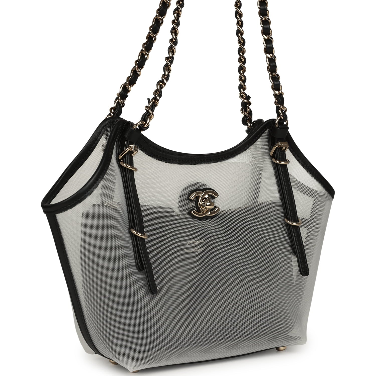 Chanel Small Coco Beach Shopping Bag Transparent Mesh and Black Calfskin Light Gold Hardware