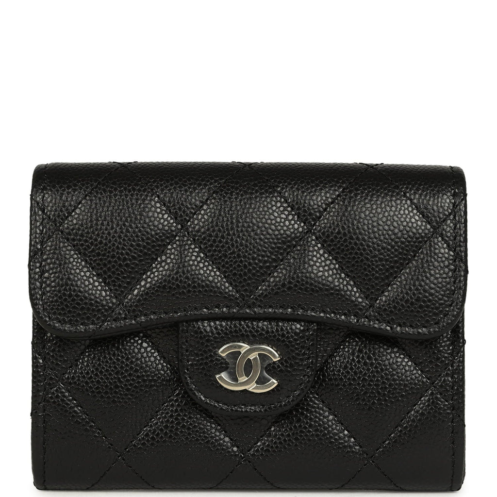 Chanel Classic  Holder Wallet Black Shiny Caviar Light Gold Hardware