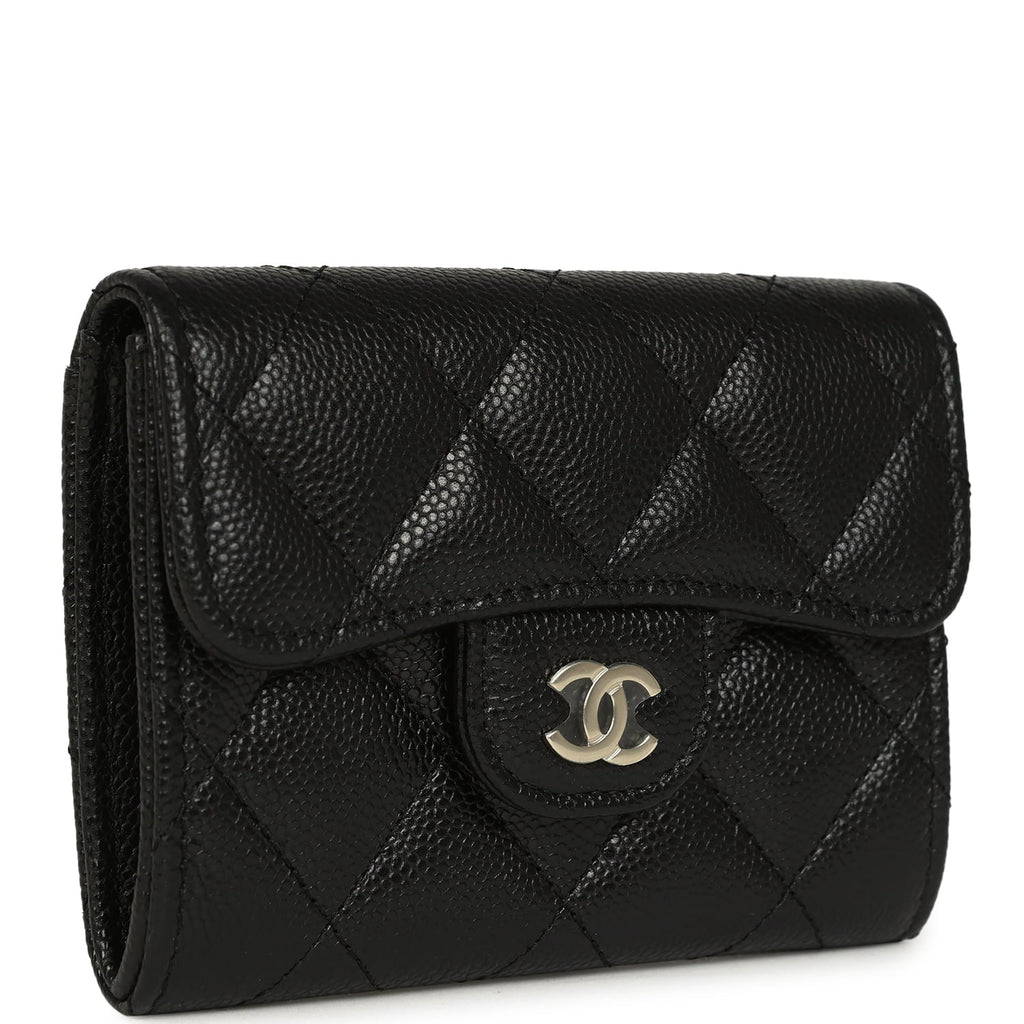 Chanel Classic  Holder Wallet Black Shiny Caviar Light Gold Hardware