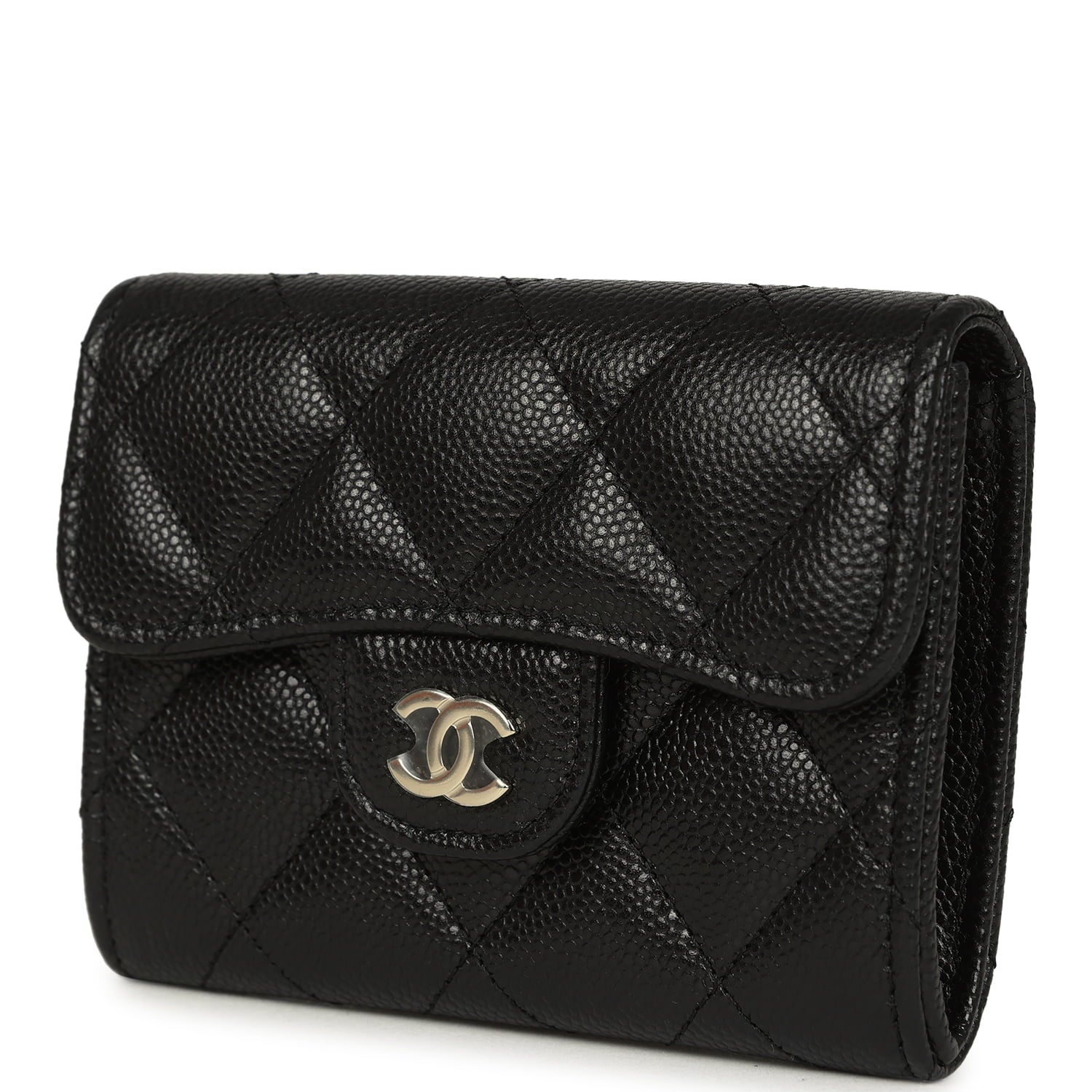 Chanel Classic  Holder Wallet Black Shiny Caviar Light Gold Hardware