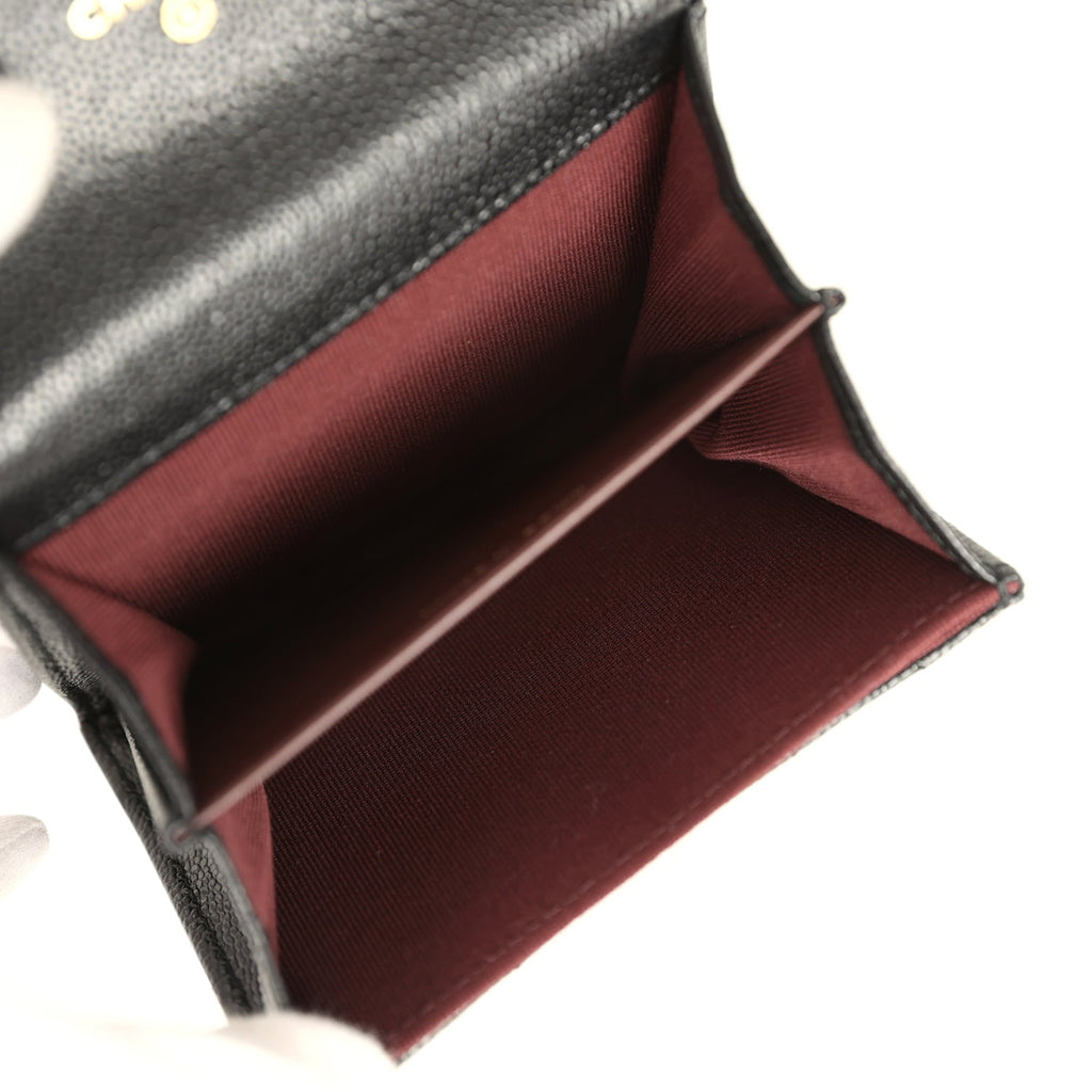 Chanel Classic  Holder Wallet Black Shiny Caviar Light Gold Hardware