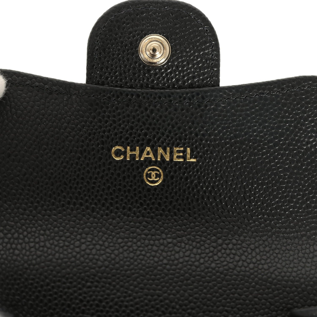 Chanel Classic  Holder Wallet Black Shiny Caviar Light Gold Hardware