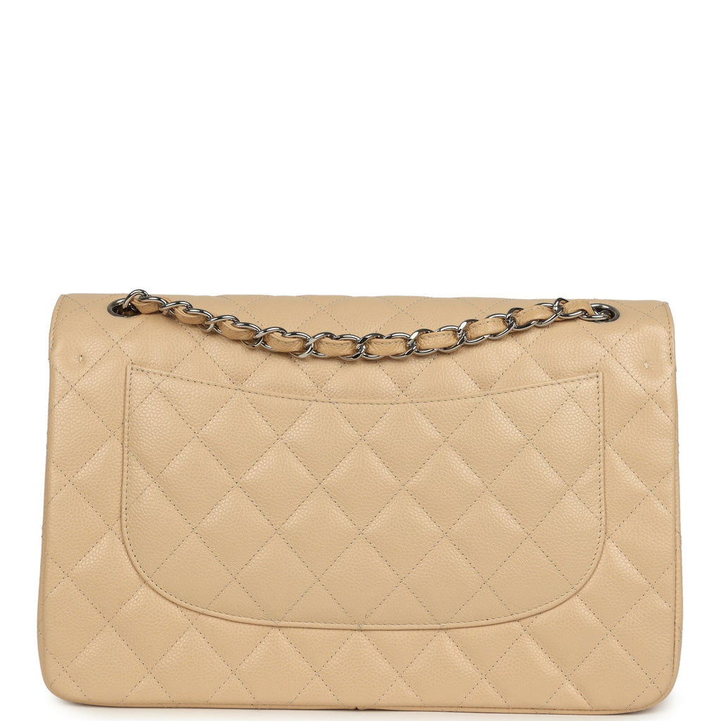 Pre-owned Chanel Jumbo Classic Double Flap Bag Light Beige Caviar Silver Hardware