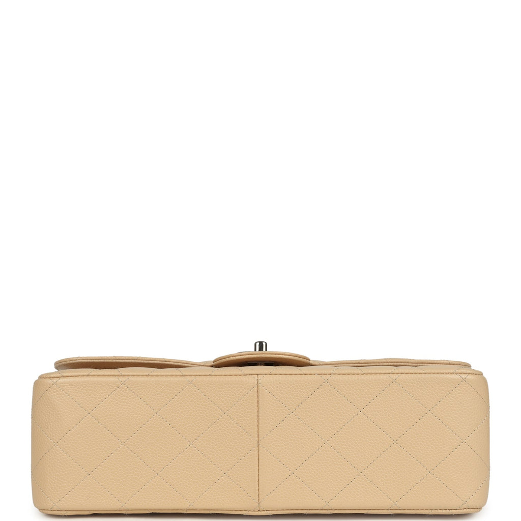 Pre-owned Chanel Jumbo Classic Double Flap Bag Light Beige Caviar Silver Hardware
