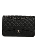 Pre-owned Chanel Jumbo Classic Double Flap Bag Black Caviar Silver Hardware