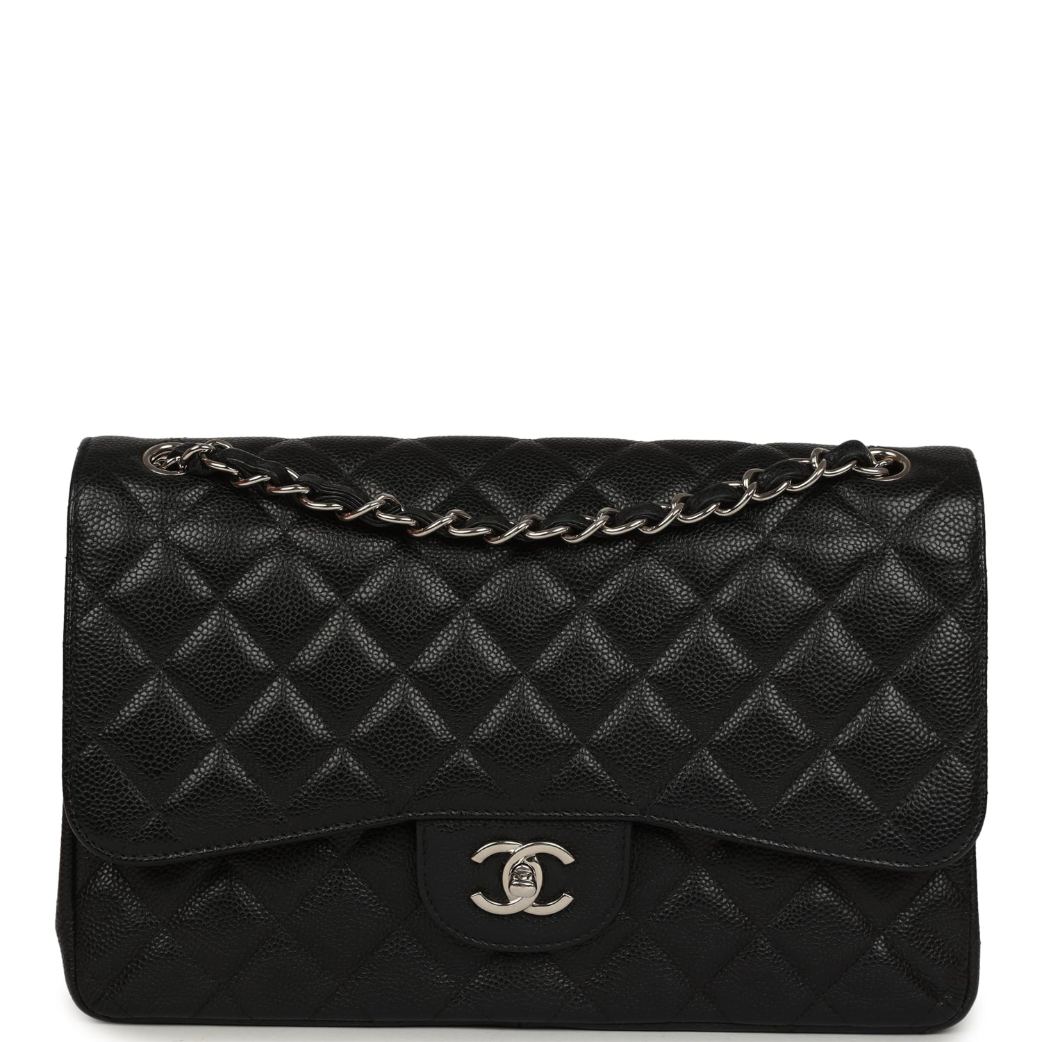 Pre-owned Chanel Jumbo Classic Double Flap Bag Black Caviar Silver Hardware