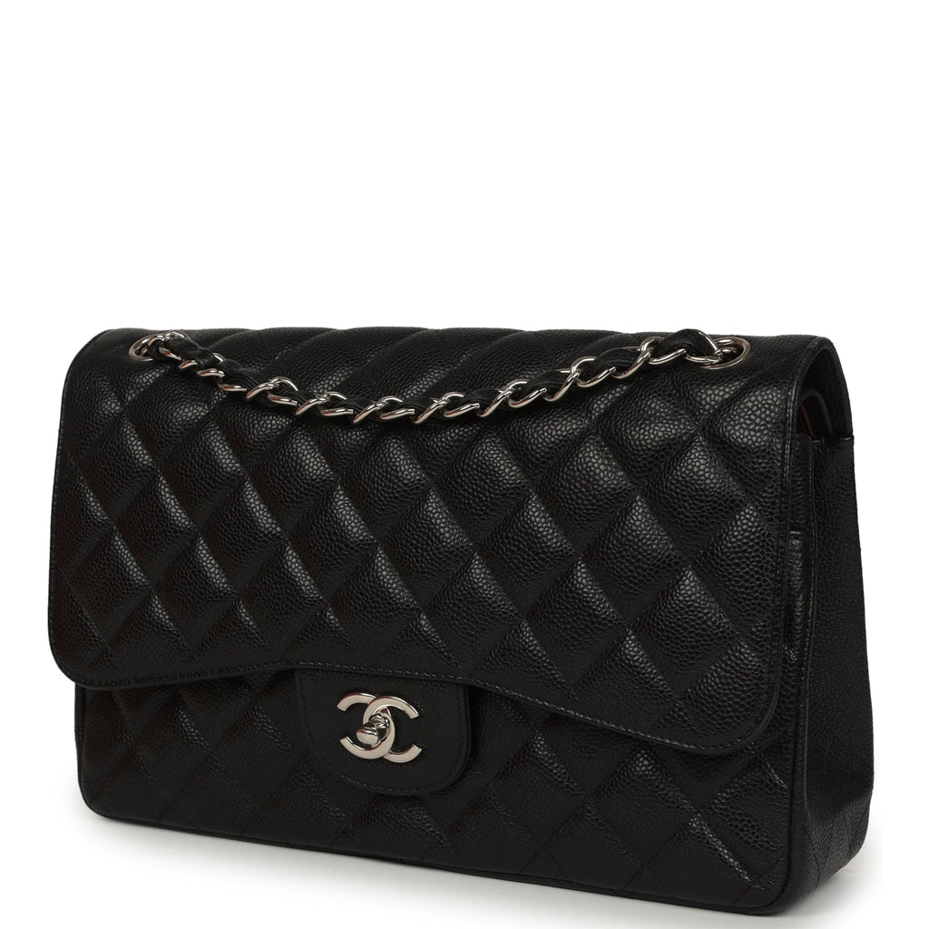 Pre-owned Chanel Jumbo Classic Double Flap Bag Black Caviar Silver Hardware