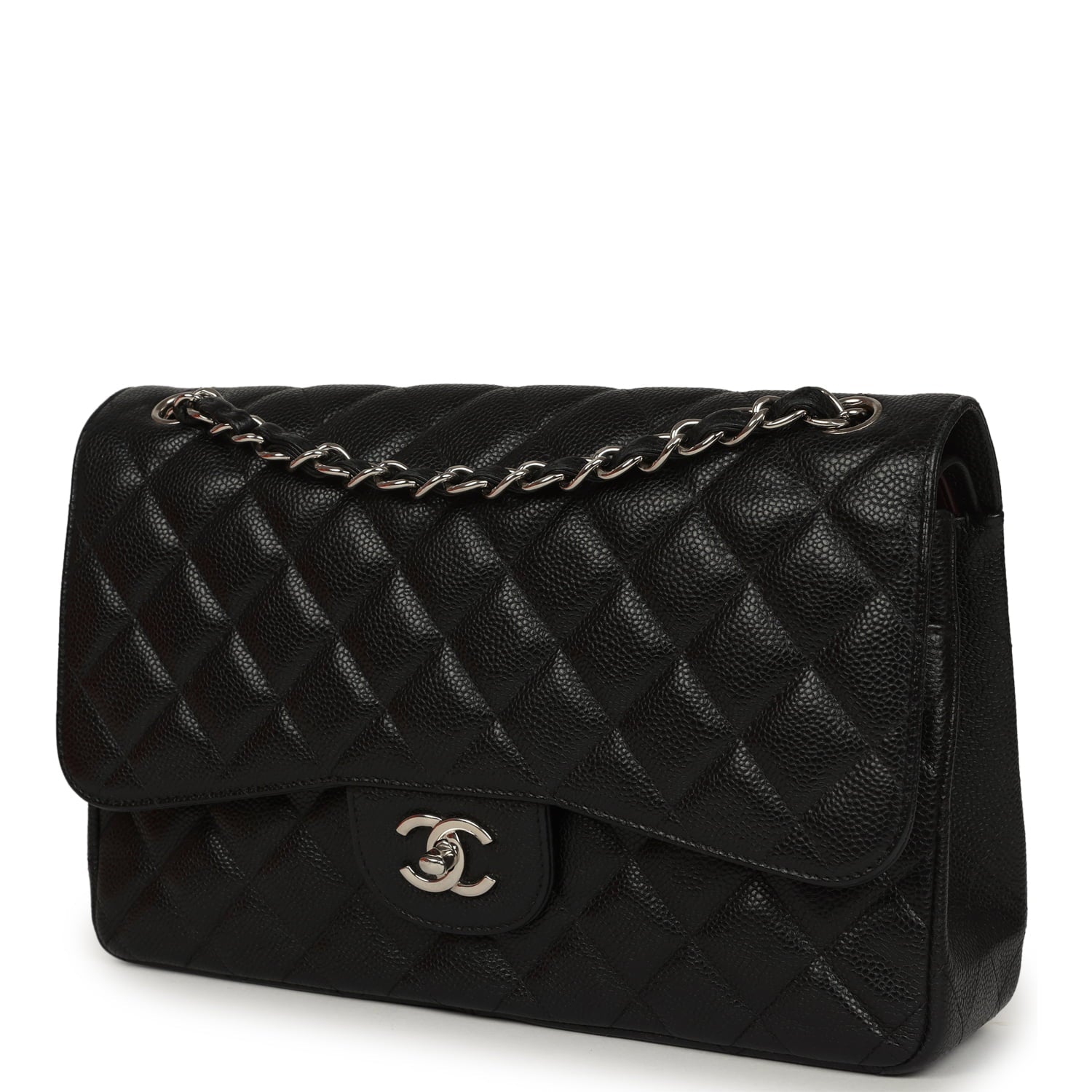 Pre-owned Chanel Jumbo Classic Double Flap Bag Black Caviar Silver Hardware