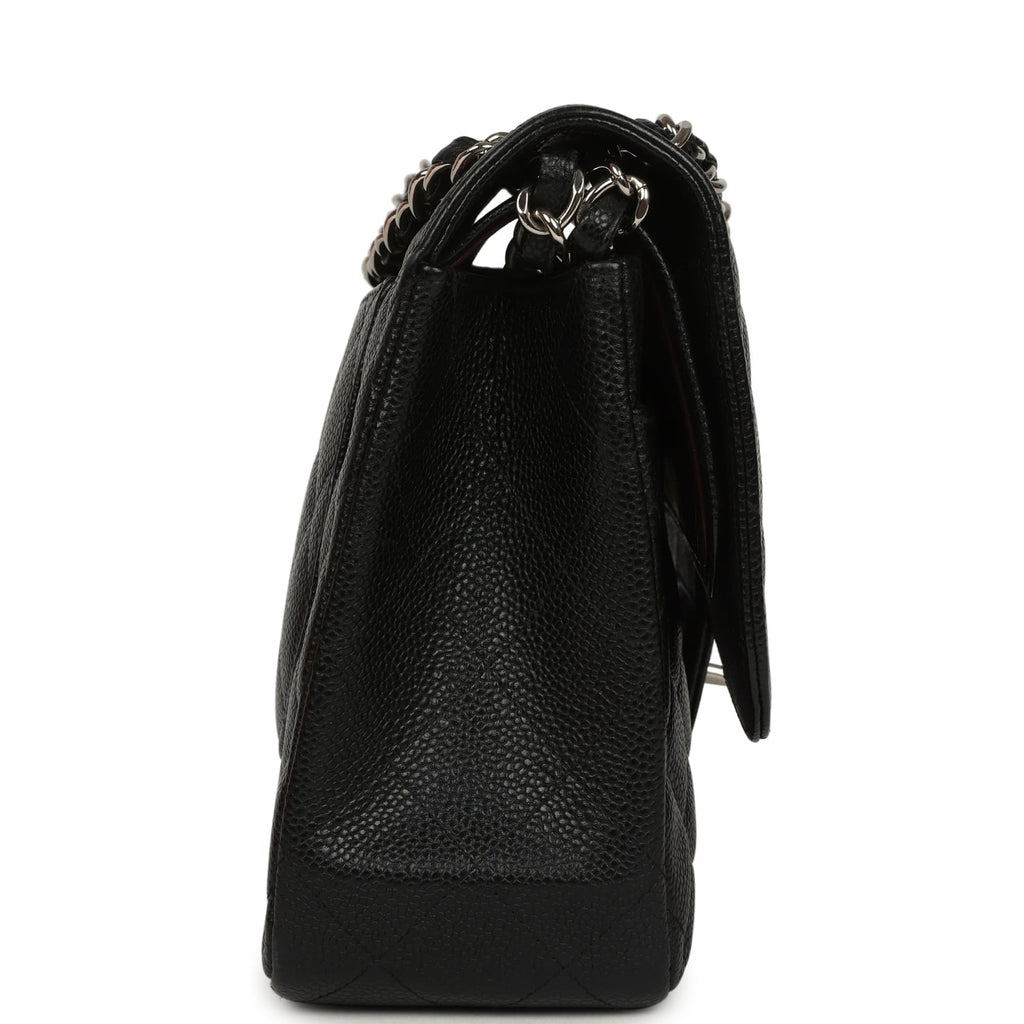 Pre-owned Chanel Jumbo Classic Double Flap Bag Black Caviar Silver Hardware