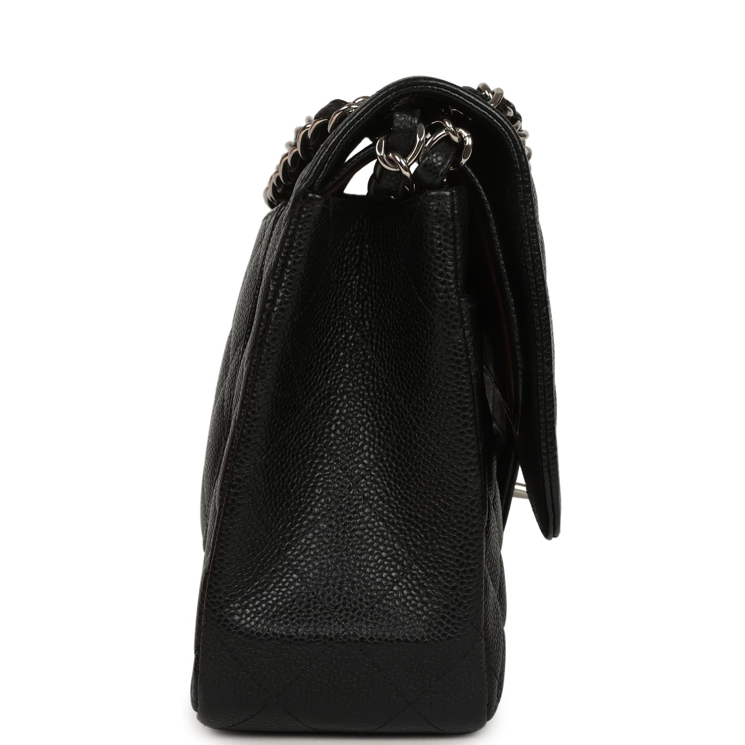 Pre-owned Chanel Jumbo Classic Double Flap Bag Black Caviar Silver Hardware