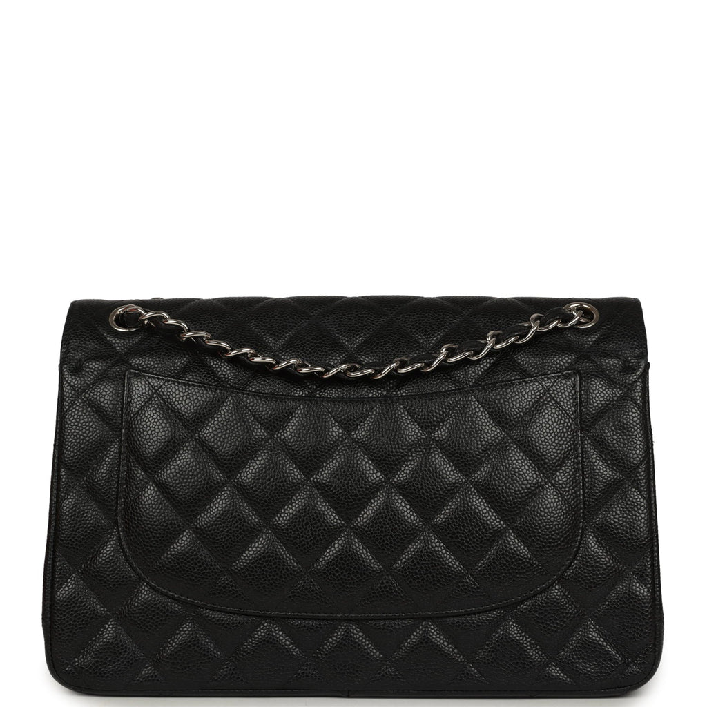 Pre-owned Chanel Jumbo Classic Double Flap Bag Black Caviar Silver Hardware