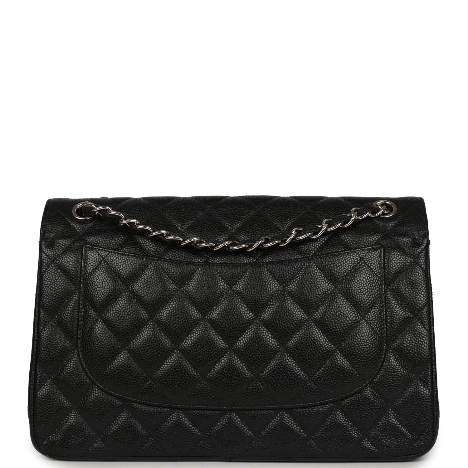 Pre-owned Chanel Jumbo Classic Double Flap Bag Black Caviar Silver Hardware