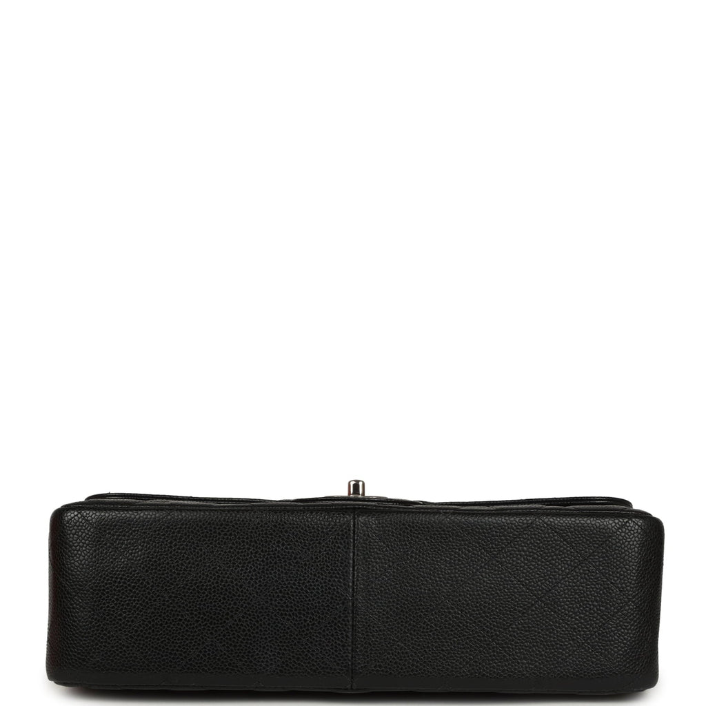 Pre-owned Chanel Jumbo Classic Double Flap Bag Black Caviar Silver Hardware