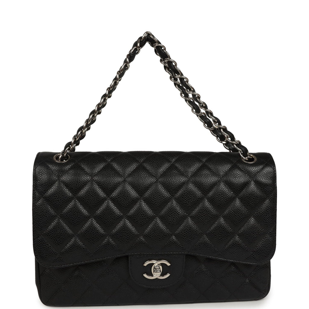 Pre-owned Chanel Jumbo Classic Double Flap Bag Black Caviar Silver Hardware