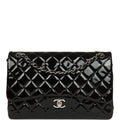Pre-owned Chanel Jumbo Classic Double Flap Bag Black Patent Silver Hardware