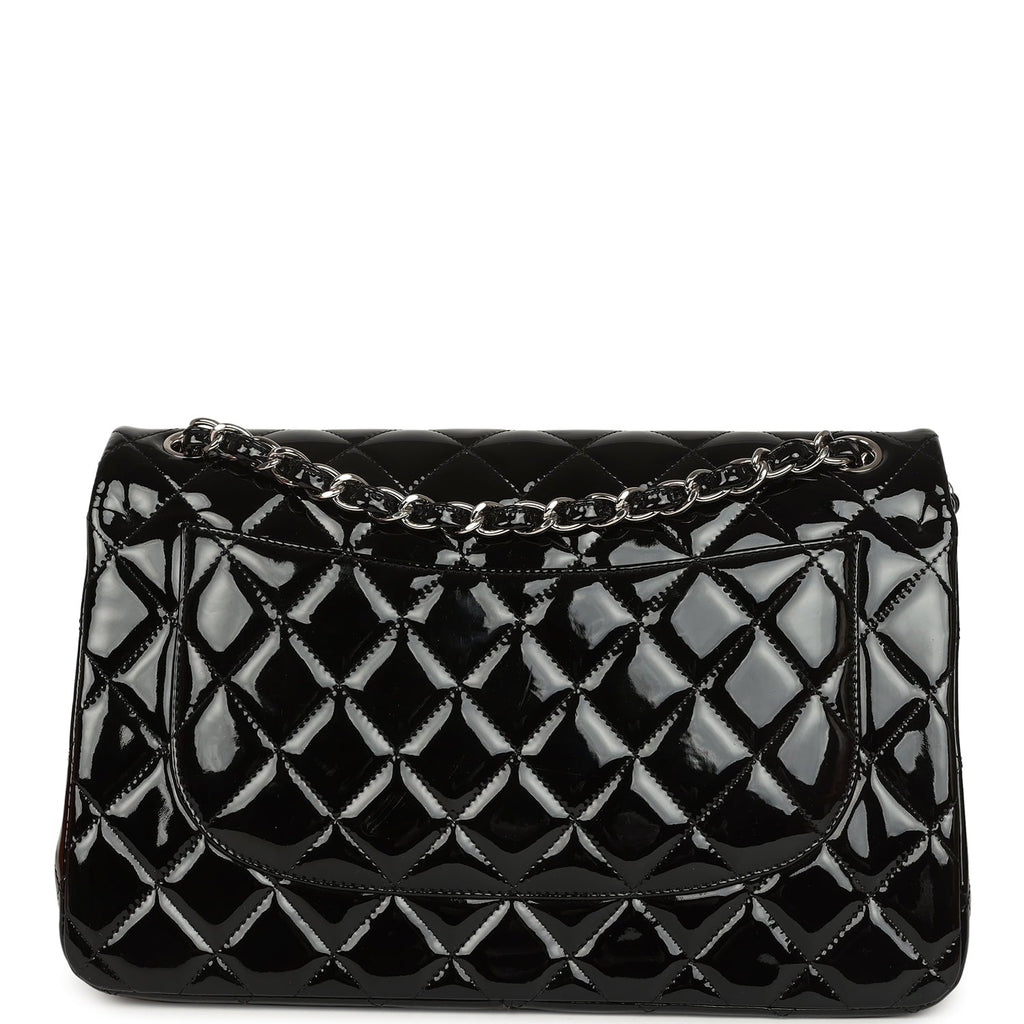 Pre-owned Chanel Jumbo Classic Double Flap Bag Black Patent Silver Hardware