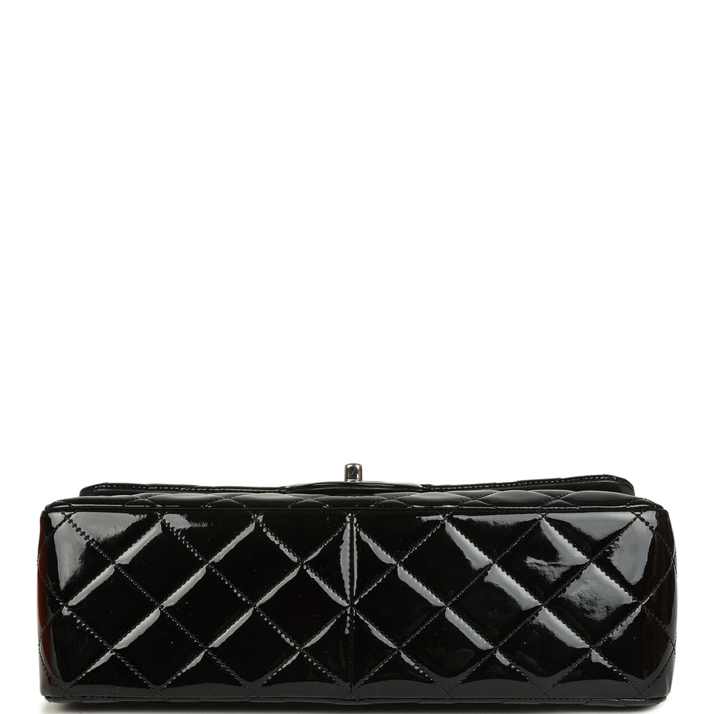 Pre-owned Chanel Jumbo Classic Double Flap Bag Black Patent Silver Hardware