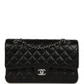 Pre-owned Chanel Medium Classic Double Flap Black Caviar Silver Hardware