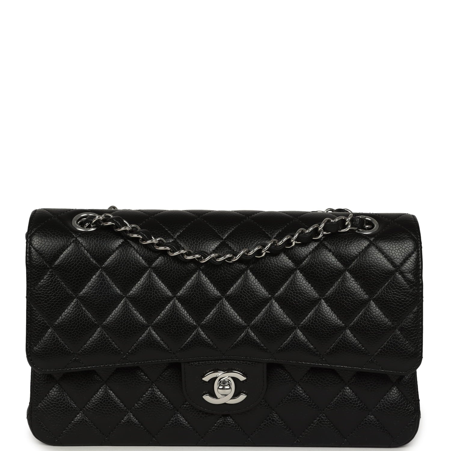 Pre-owned Chanel Medium Classic Double Flap Black Caviar Silver Hardware