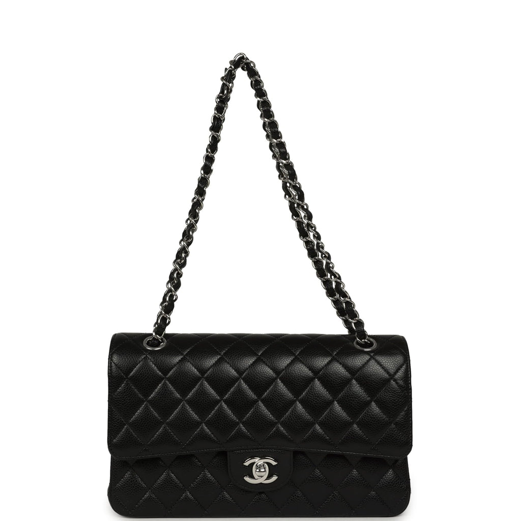 Pre-owned Chanel Medium Classic Double Flap Black Caviar Silver Hardware