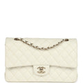 Pre-owned Chanel Medium Classic Double Flap White Caviar Light Gold Hardware