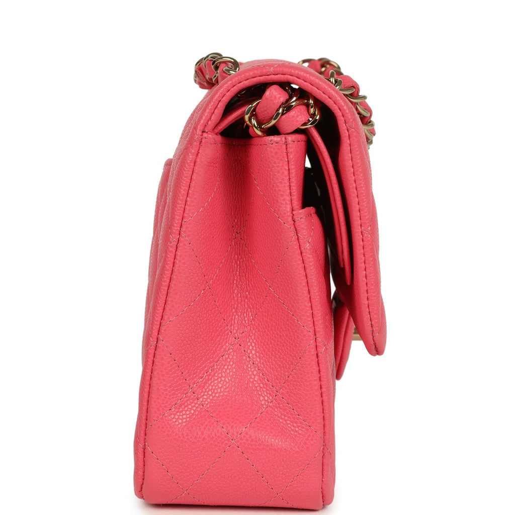 Pre-owned Chanel Medium Classic Double Flap Bag Dark Pink Shiny Caviar Gold Hardware