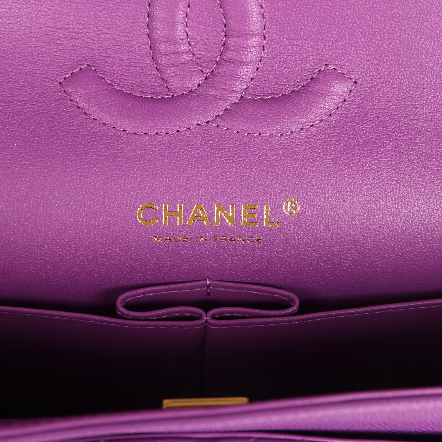 Pre-owned Chanel Medium Classic Double Flap Bag Dark Purple Shiny Caviar Light Gold Hardware