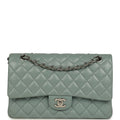 Pre-owned Chanel Medium Classic Double Flap Bag Blue Shiny Caviar Silver Hardware