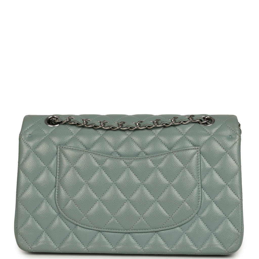 Pre-owned Chanel Medium Classic Double Flap Bag Blue Shiny Caviar Silver Hardware