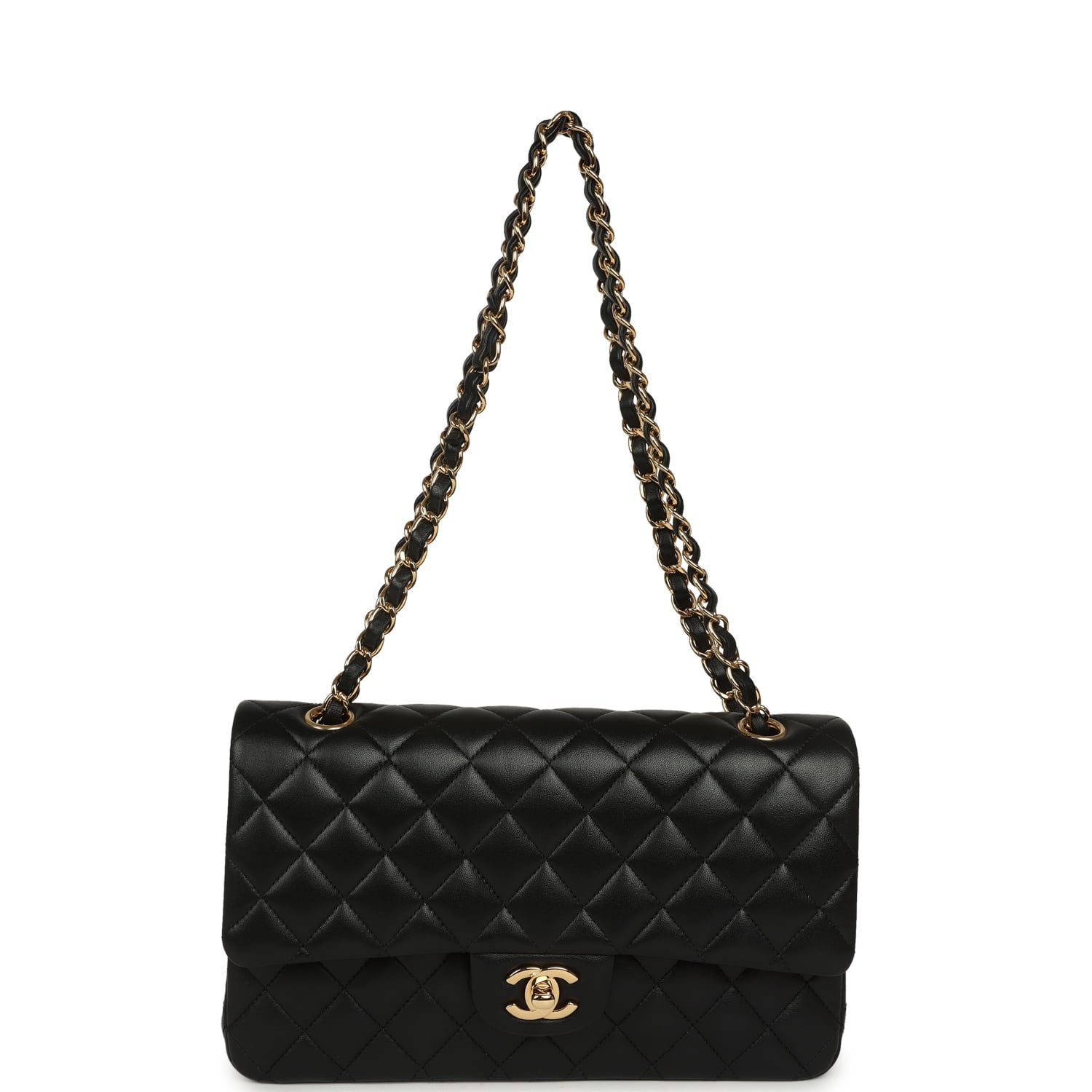 Pre-owned Chanel Medium Classic Double Flap Bag Black Lambskin Gold Hardware