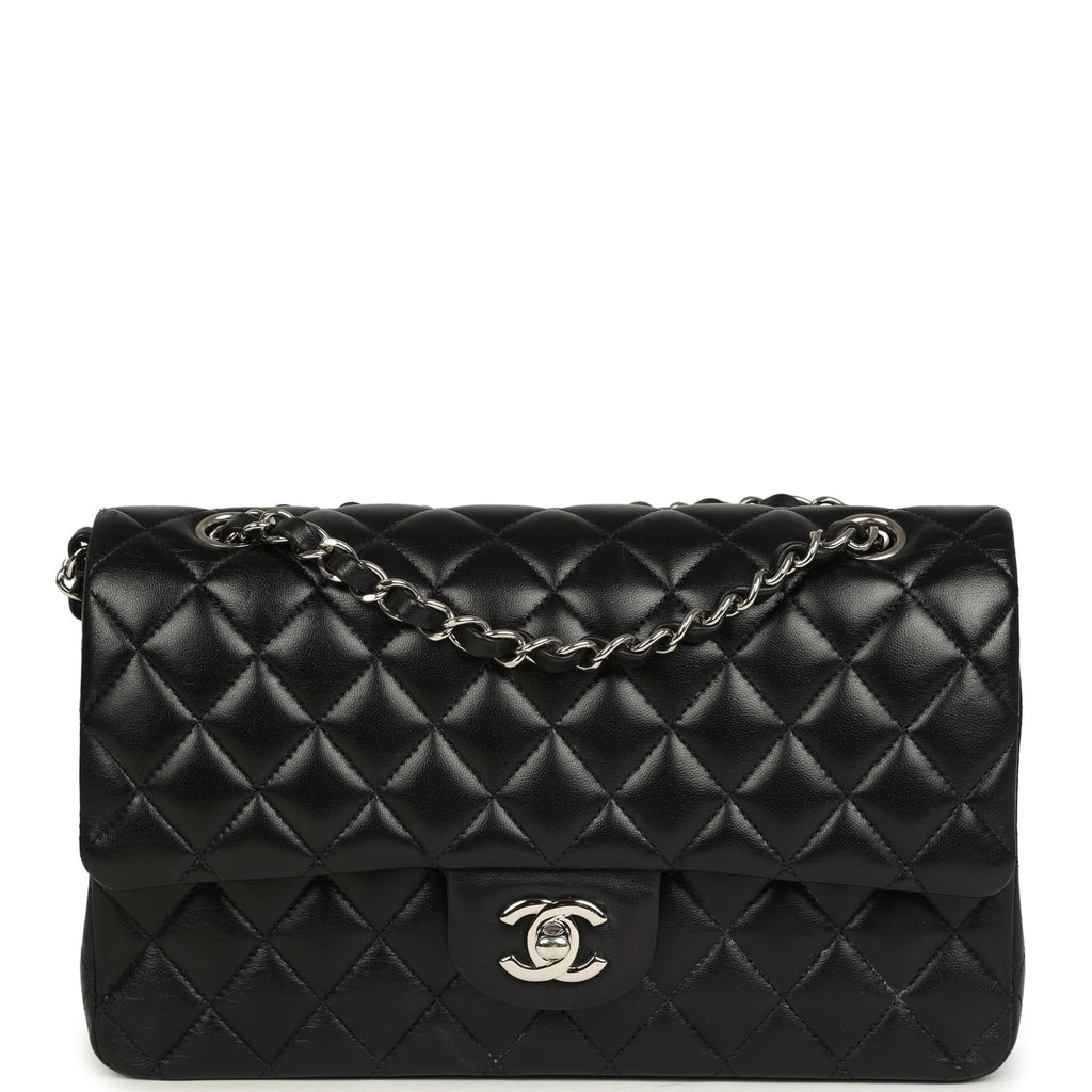 Pre-owned Chanel Medium Classic Double Flap Black Caviar Silver Hardware