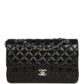 Pre-owned Chanel Medium Classic Double Flap Black Caviar Silver Hardware