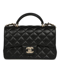 Chanel Mini Rectangular Top Handle Flap Bag Black Lambskin Light Gold Hardware