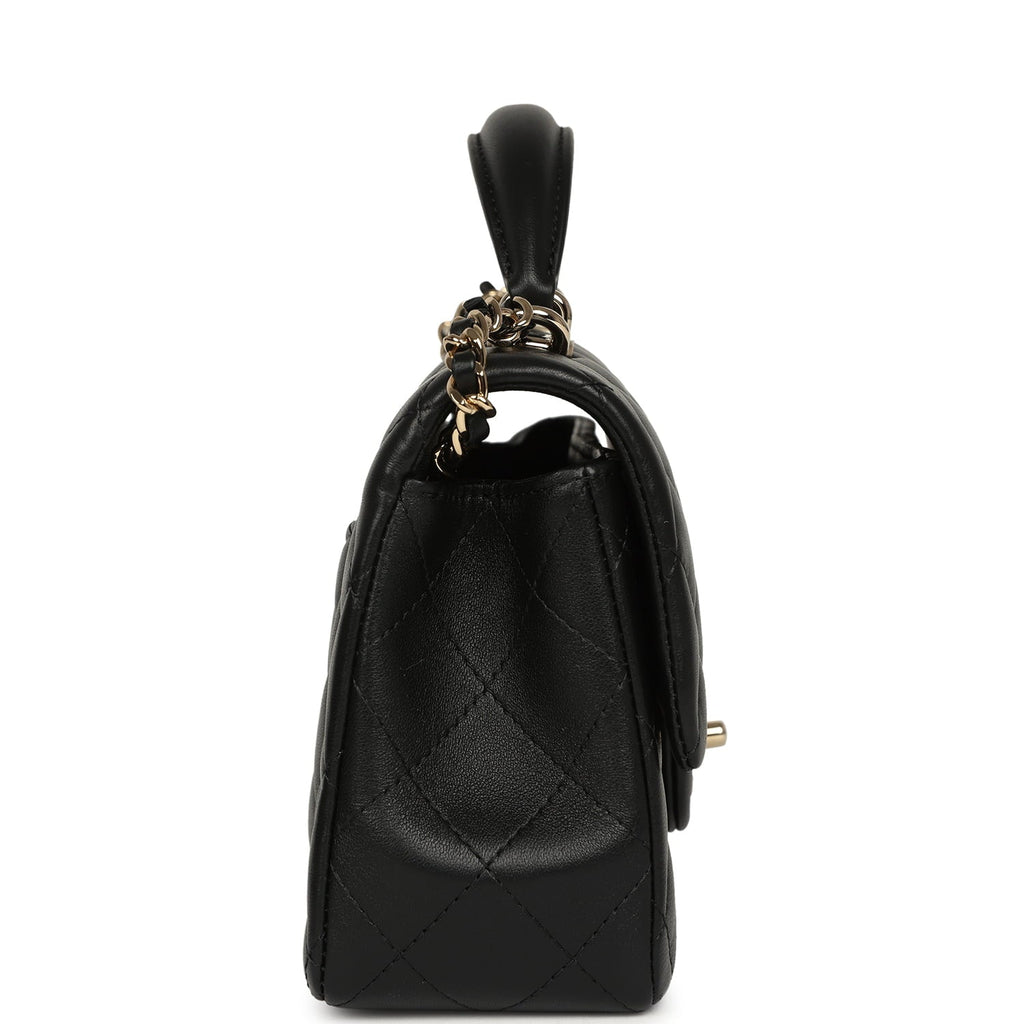Chanel Mini Rectangular Top Handle Flap Bag Black Lambskin Light Gold Hardware