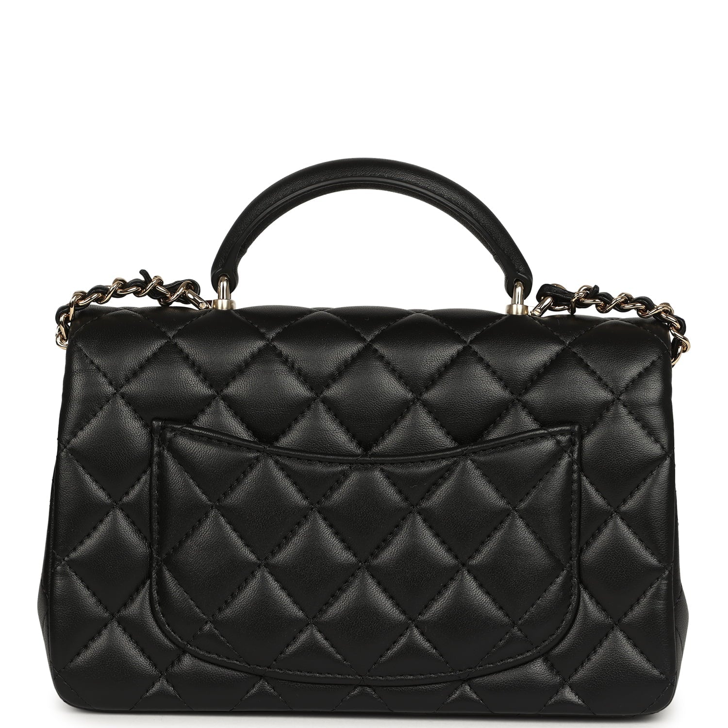 Chanel Mini Rectangular Top Handle Flap Bag Black Lambskin Light Gold Hardware