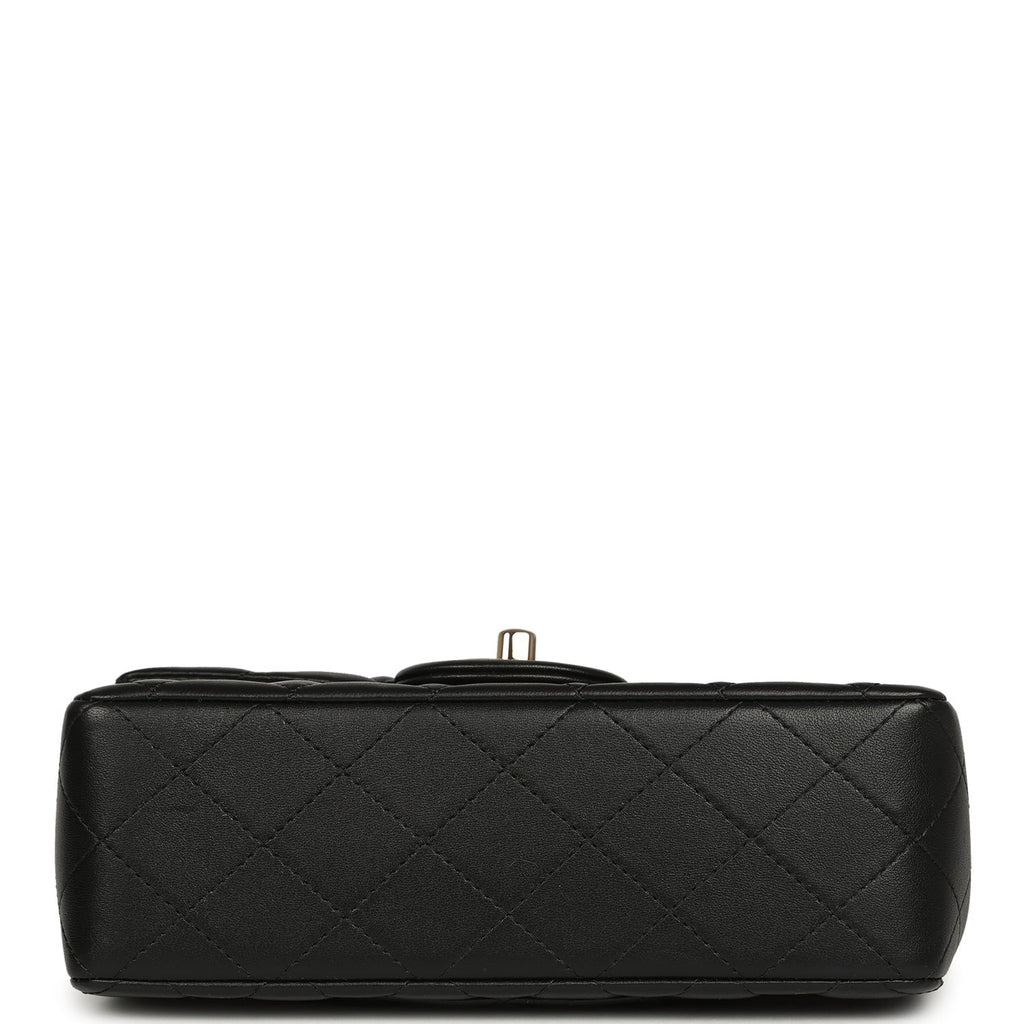 Chanel Mini Rectangular Top Handle Flap Bag Black Lambskin Light Gold Hardware