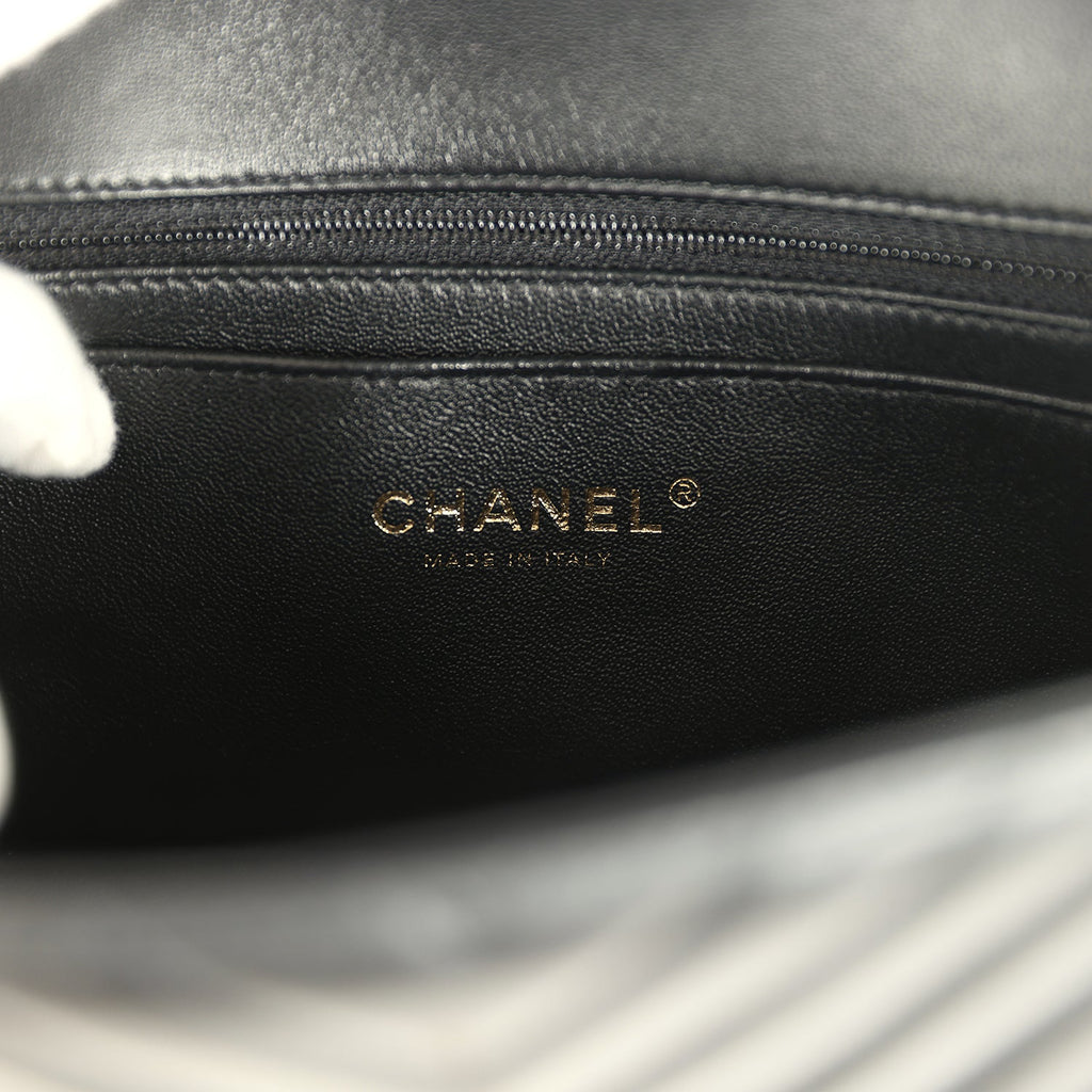 Chanel Mini Chevron Classic Rectangular Flap Bag Black Lambskin Light Gold Hardware