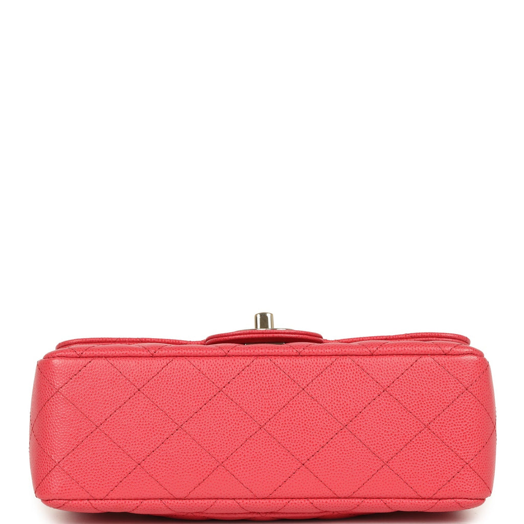 Pre-owned Chanel Mini Classic Rectangular Flap Bag Dark Pink Caviar Light Gold Hardware