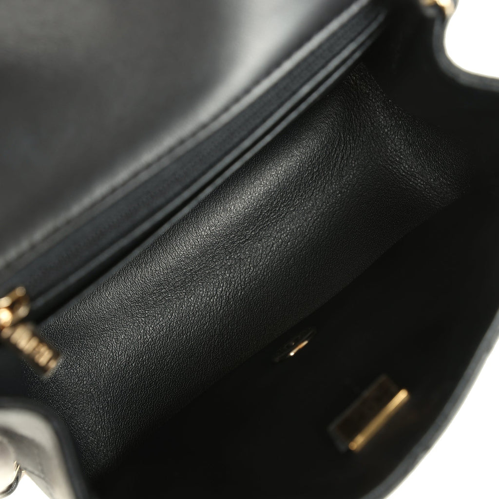Chanel Mini Classic Square Flap Bag Black Lambskin Light Gold Hardware
