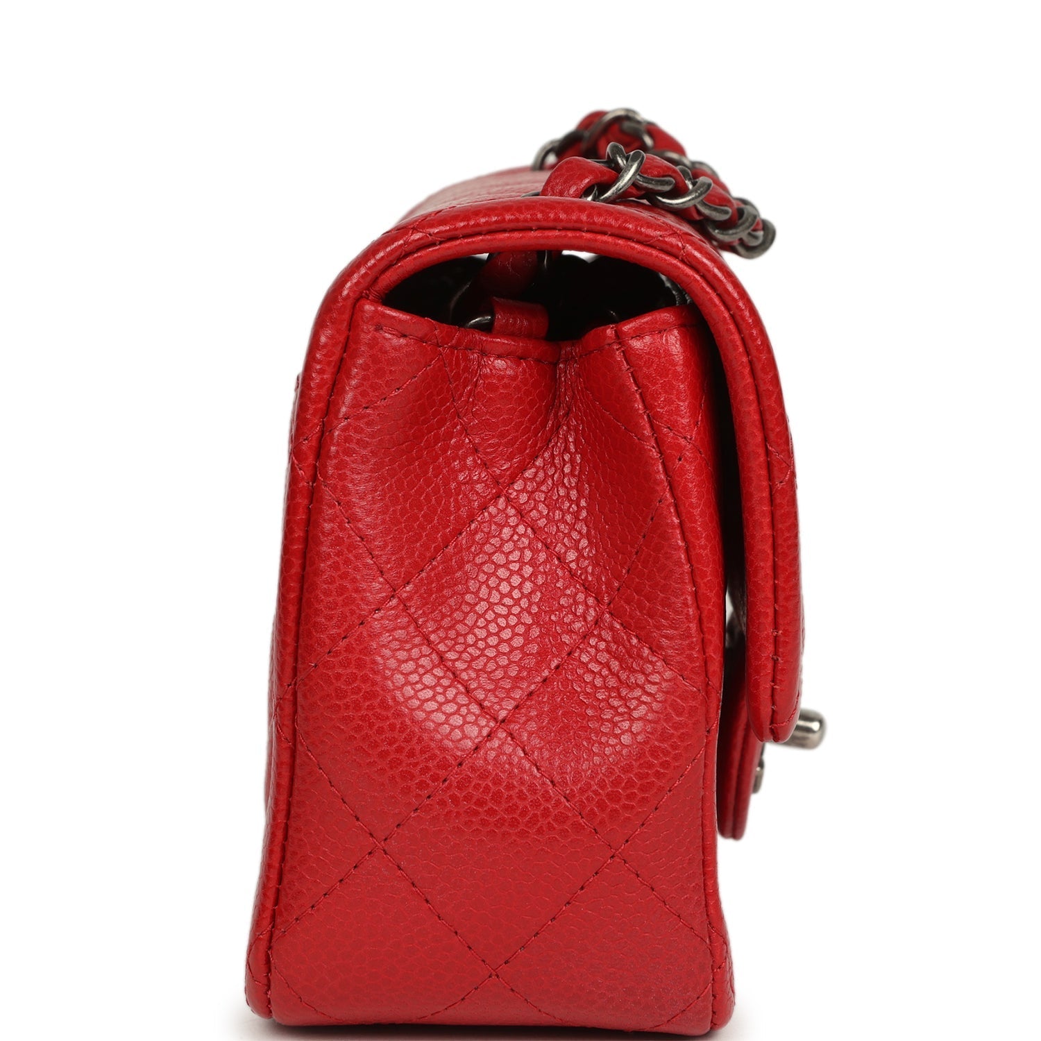Pre-owned Chanel Mini Classic Rectangular Flap Bag Red Caviar Aged Ruthenium Hardware
